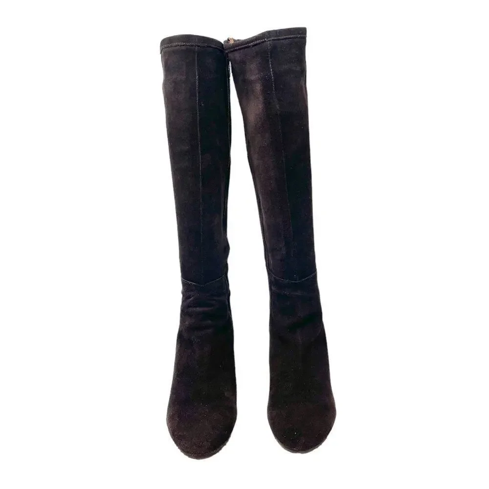 Pepe Jeans Suede Tall Wedge Heel Boots - Dark Brown - Size 40